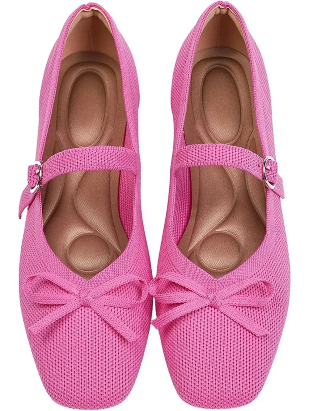 Women's Pink Comfortable Ankle Strap Square Toe Mary Jane Ballet Flats - Picture 1 of 6
